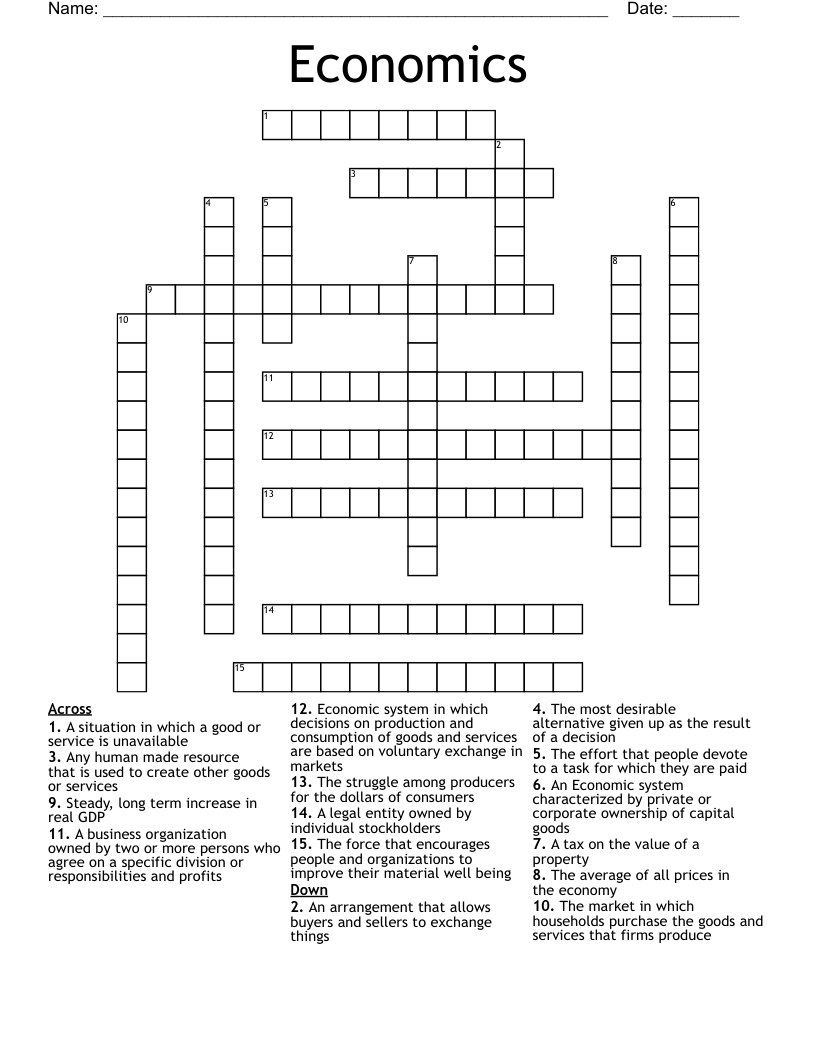 Economics  Crossword