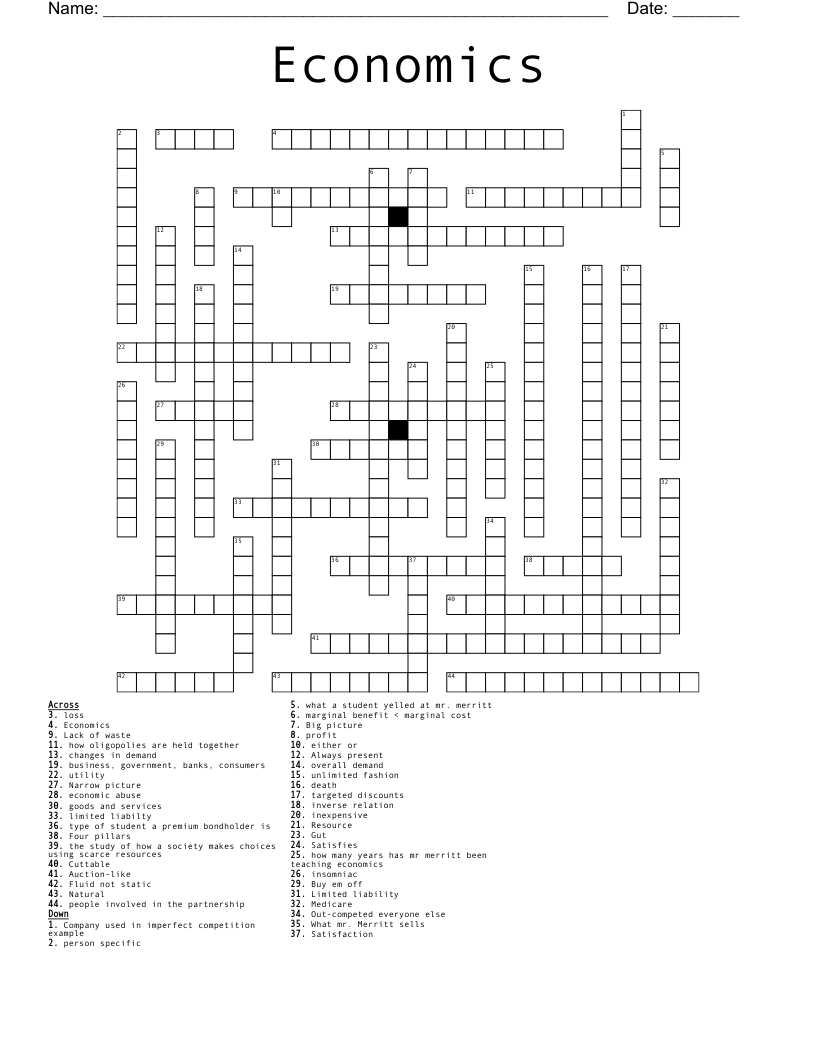 Economics  Crossword