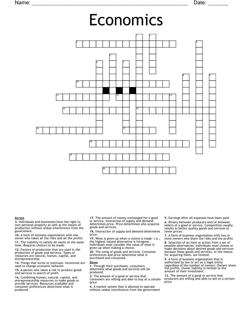 Economics  Crossword