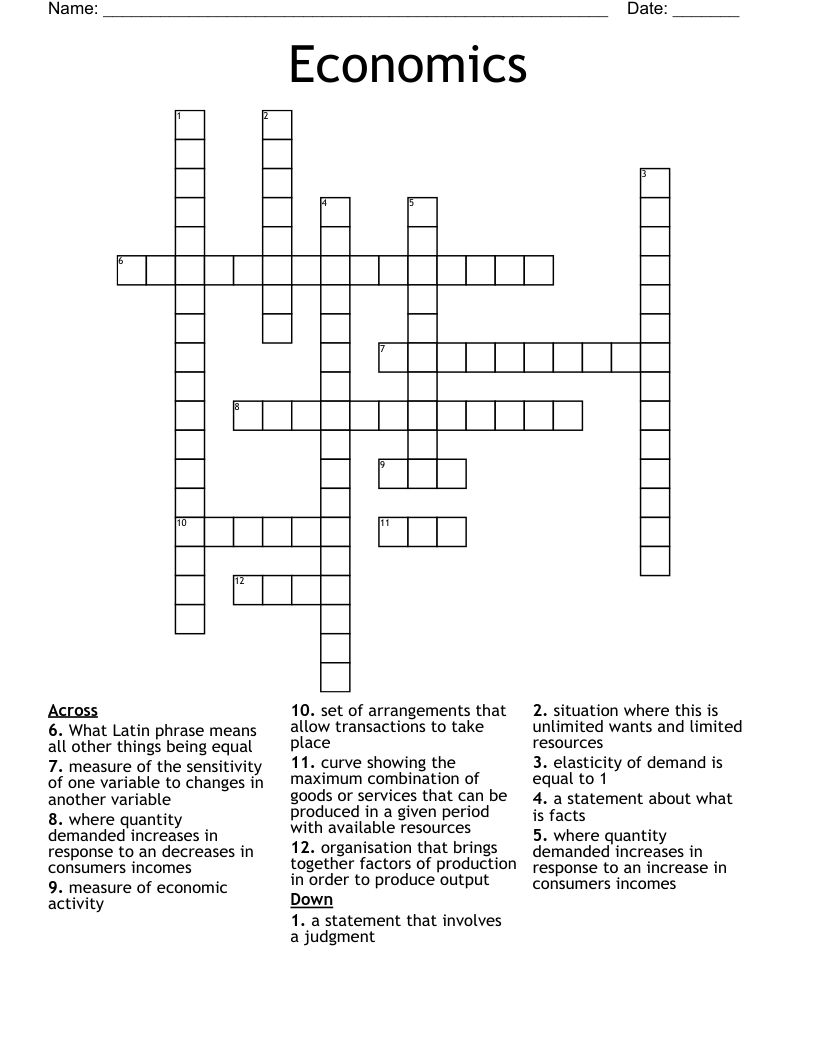 Economics  Crossword