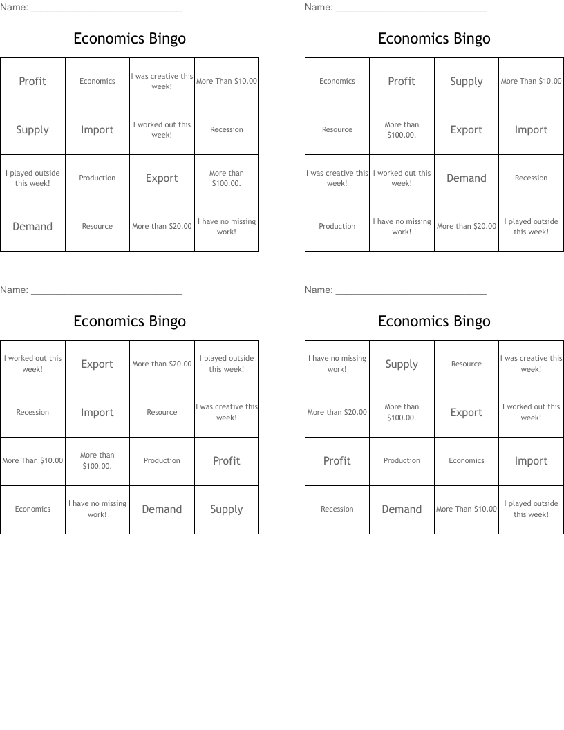 Economics  Bingo