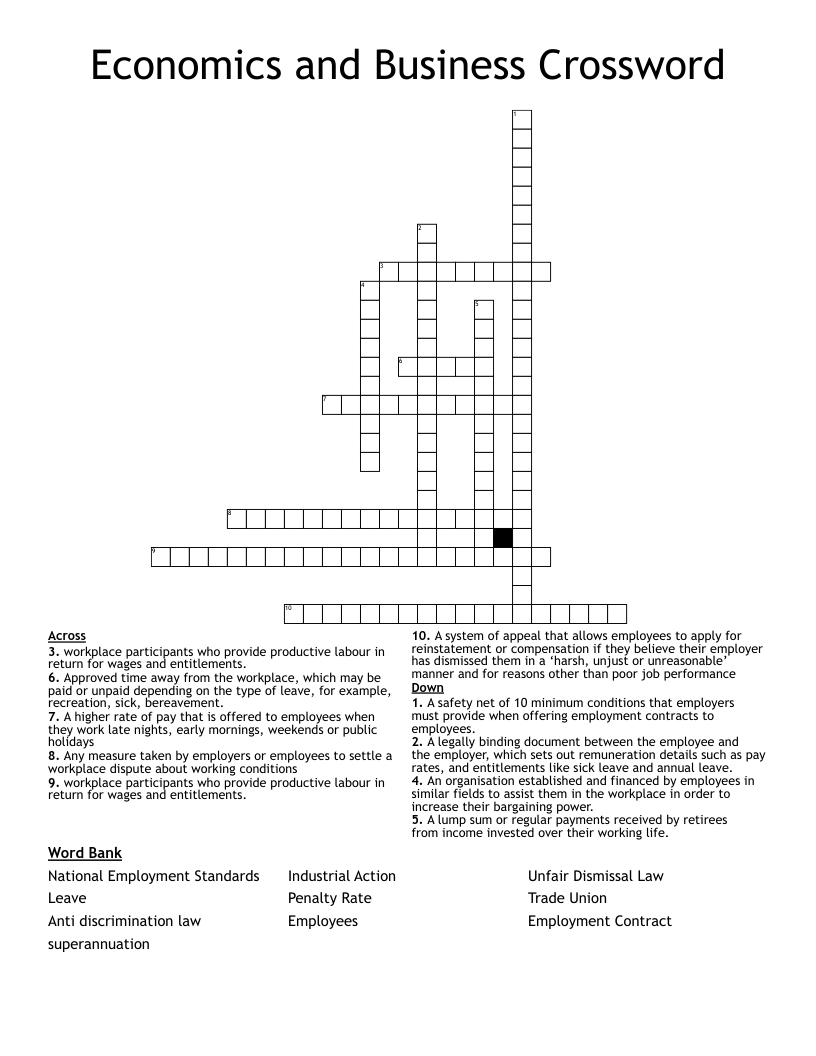 Economics and Business Crossword 
