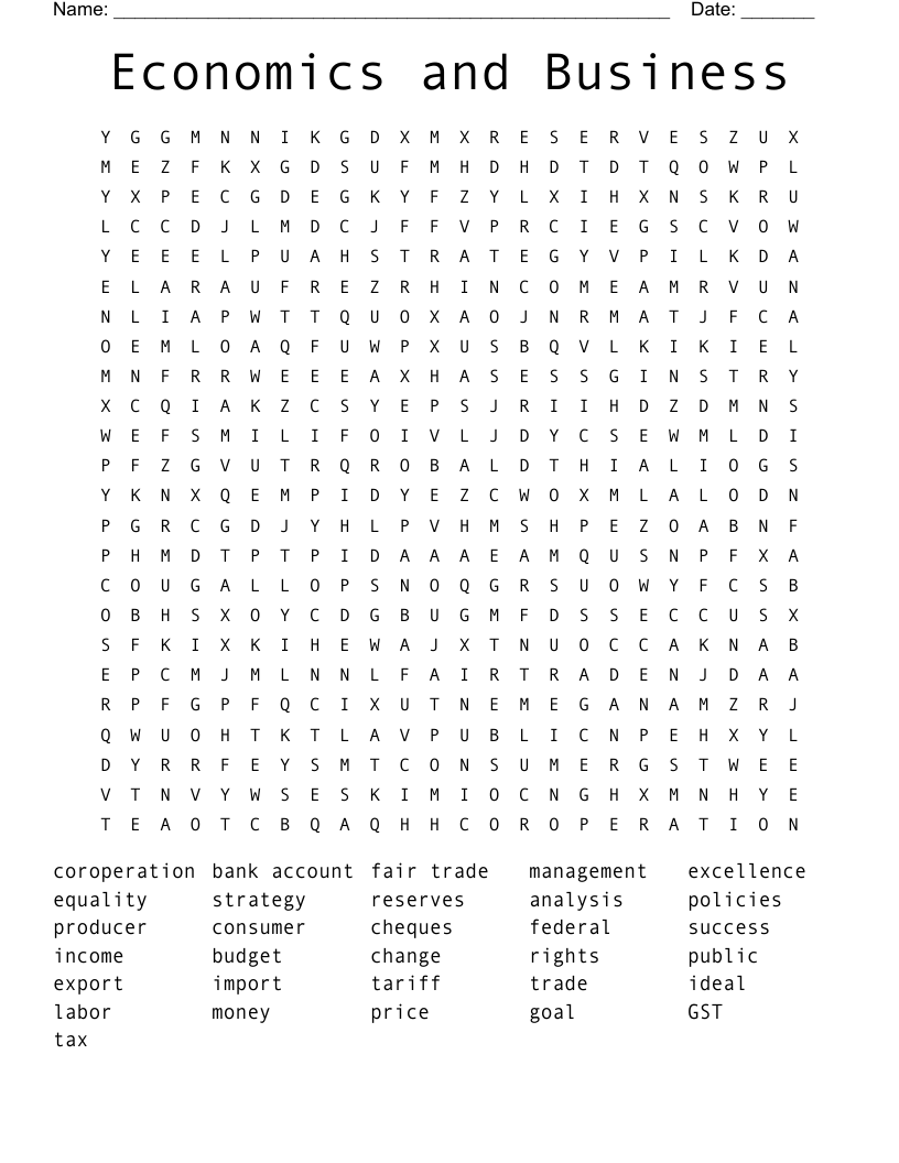 Economics and Business  Word Search