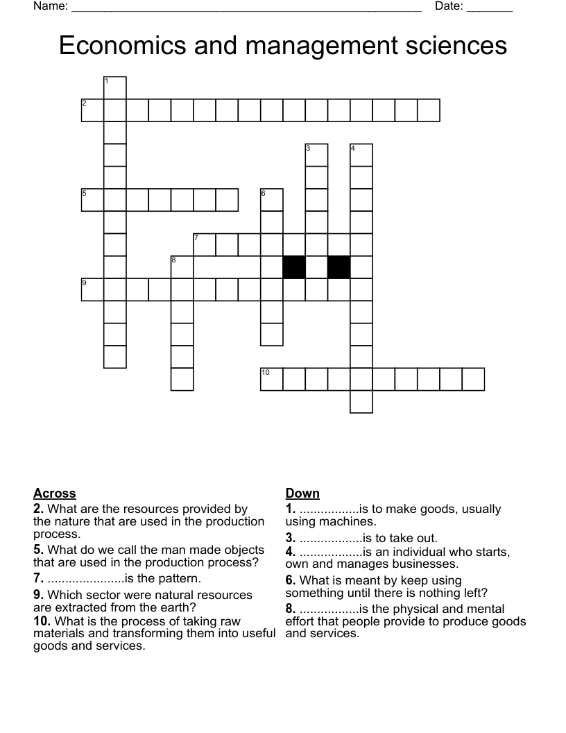 Economics and management sciences Crossword