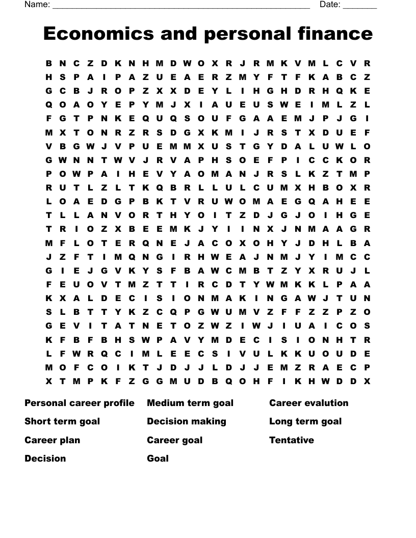 Economics and personal finance Word Search