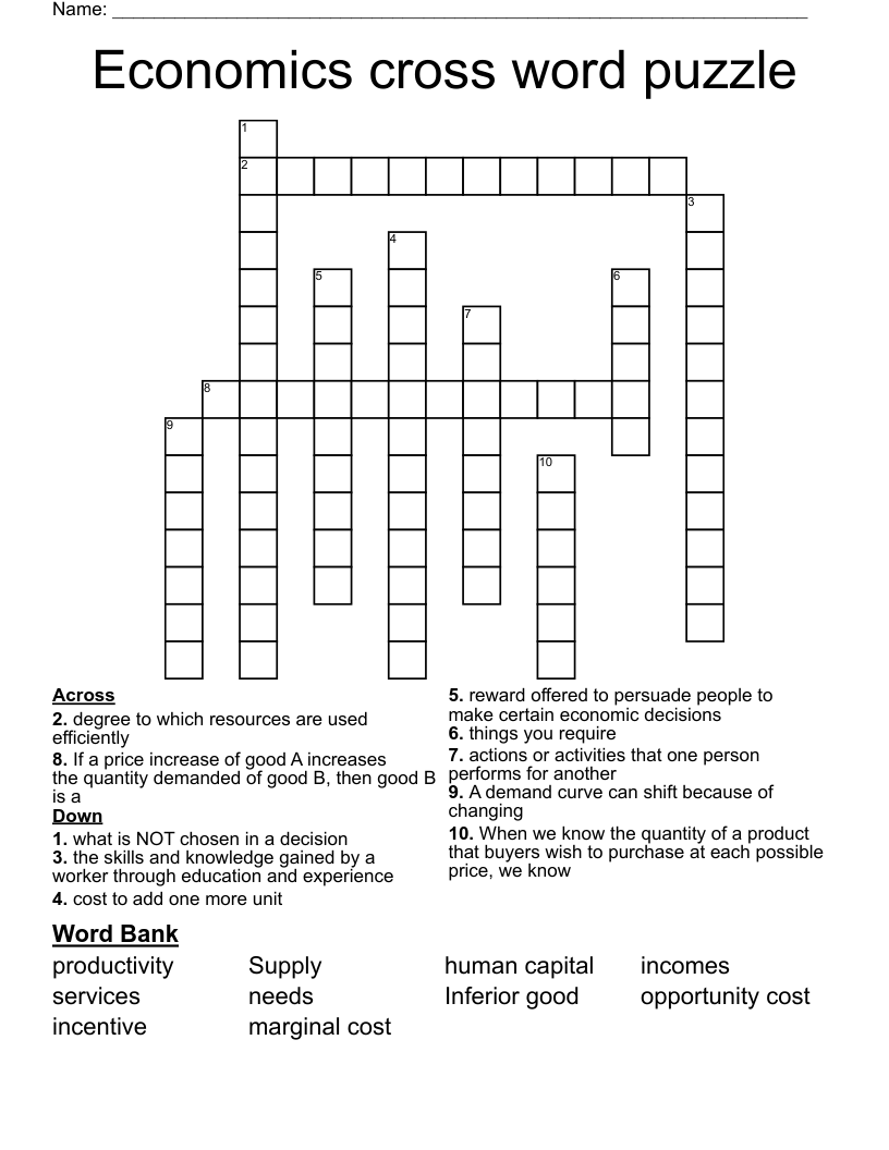Economics cross word puzzle