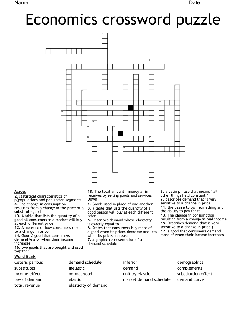 Economics crossword puzzle