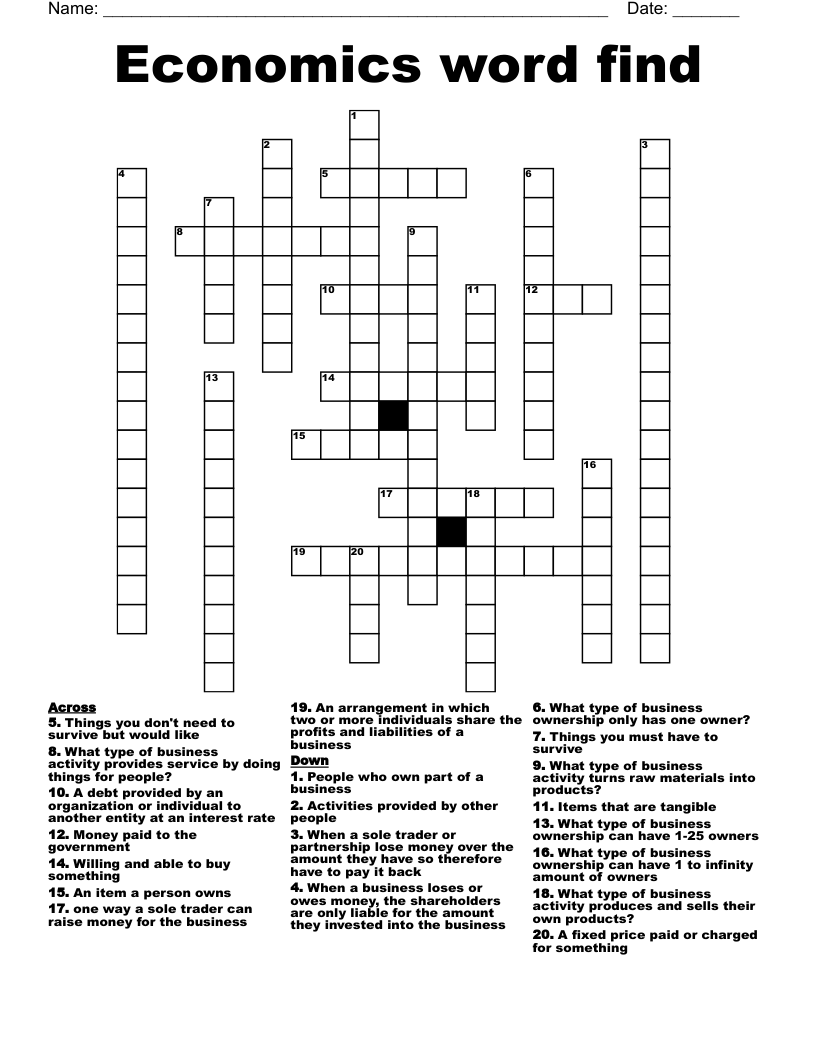 Economics word find Crossword