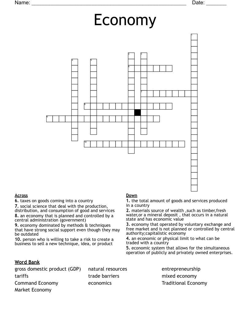 Economy Crossword