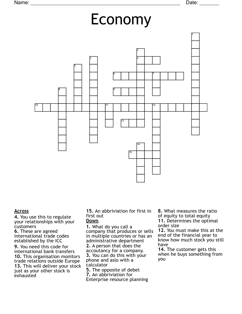 Economy Crossword