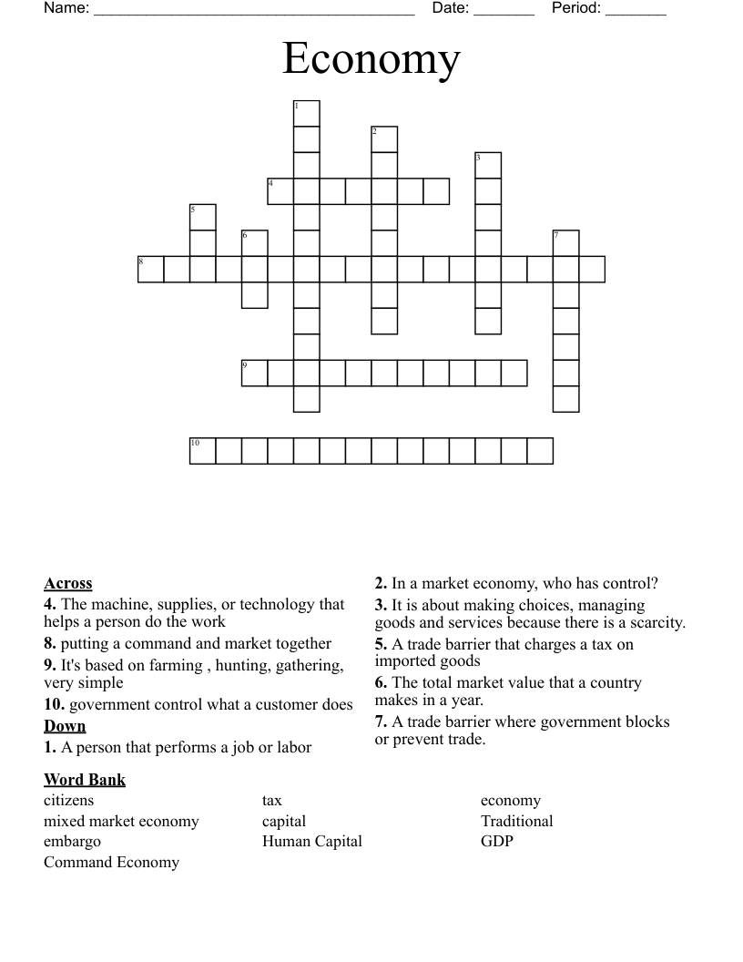Economy Crossword