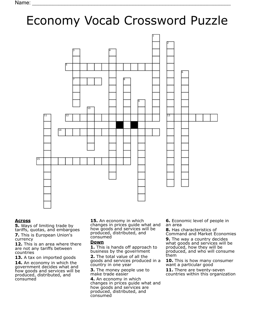 Economy Vocab Crossword Puzzle