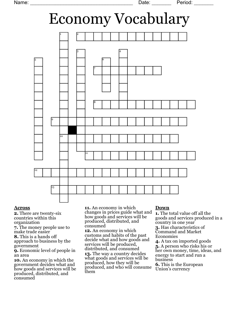 Economy Vocabulary Crossword
