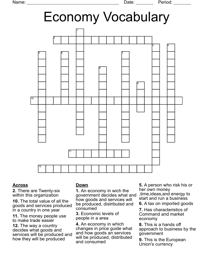 Economy Vocabulary Crossword