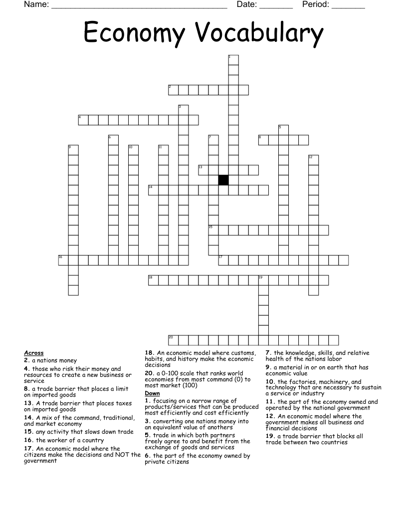 Economy Vocabulary Crossword