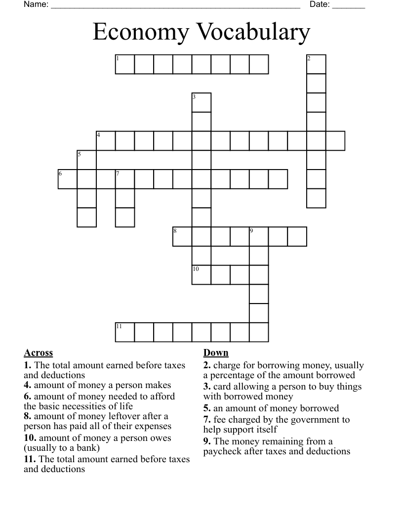 Economy Vocabulary  Crossword