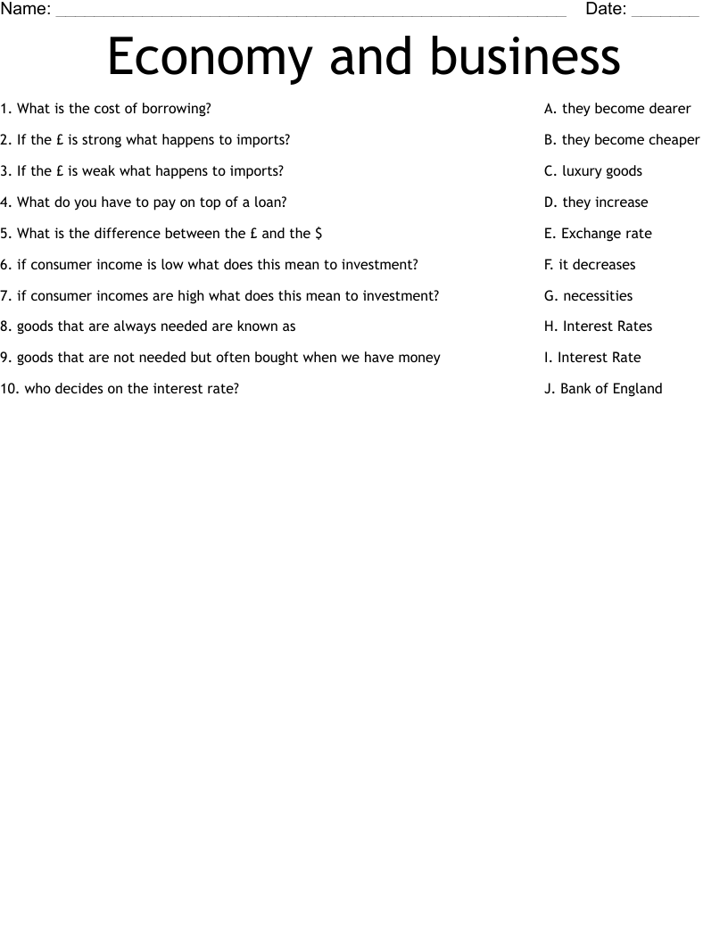 Economy and business Worksheet