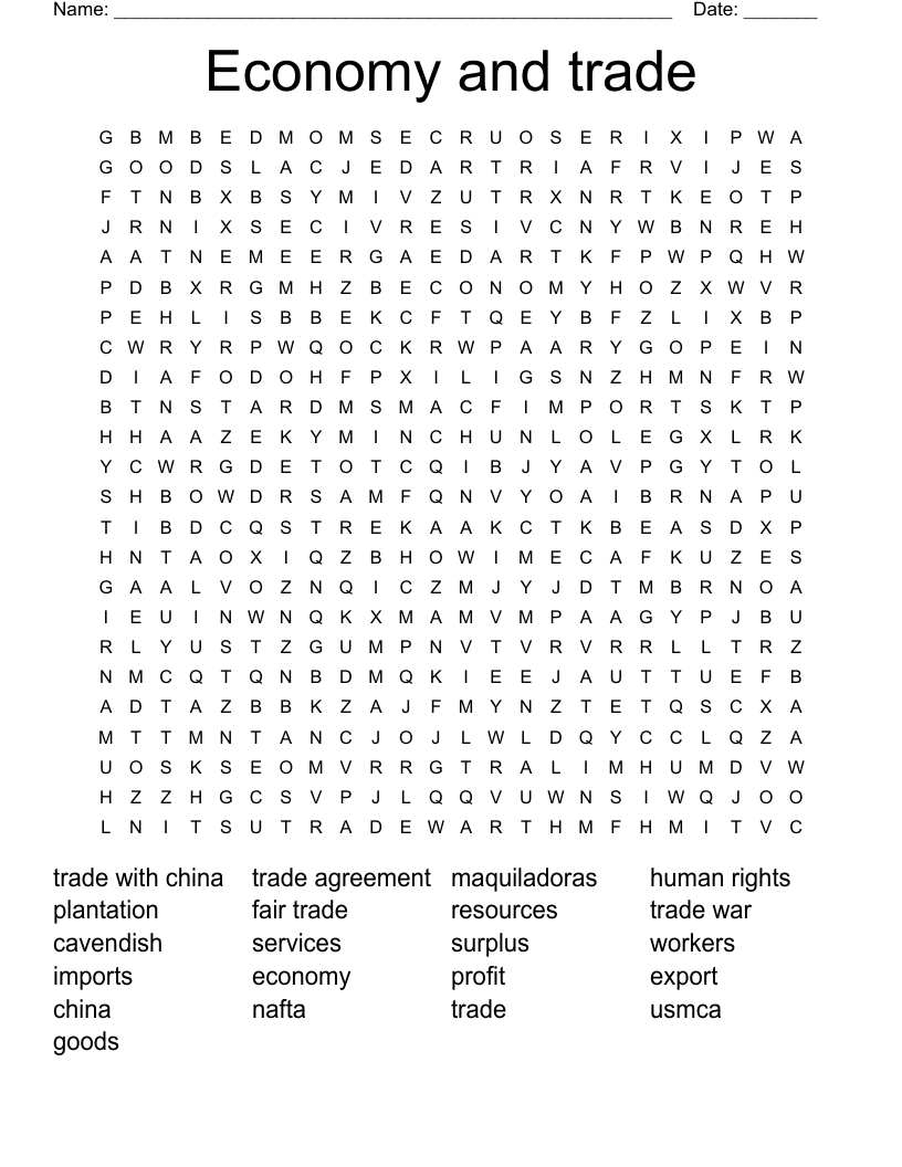 Economy and trade Word Search
