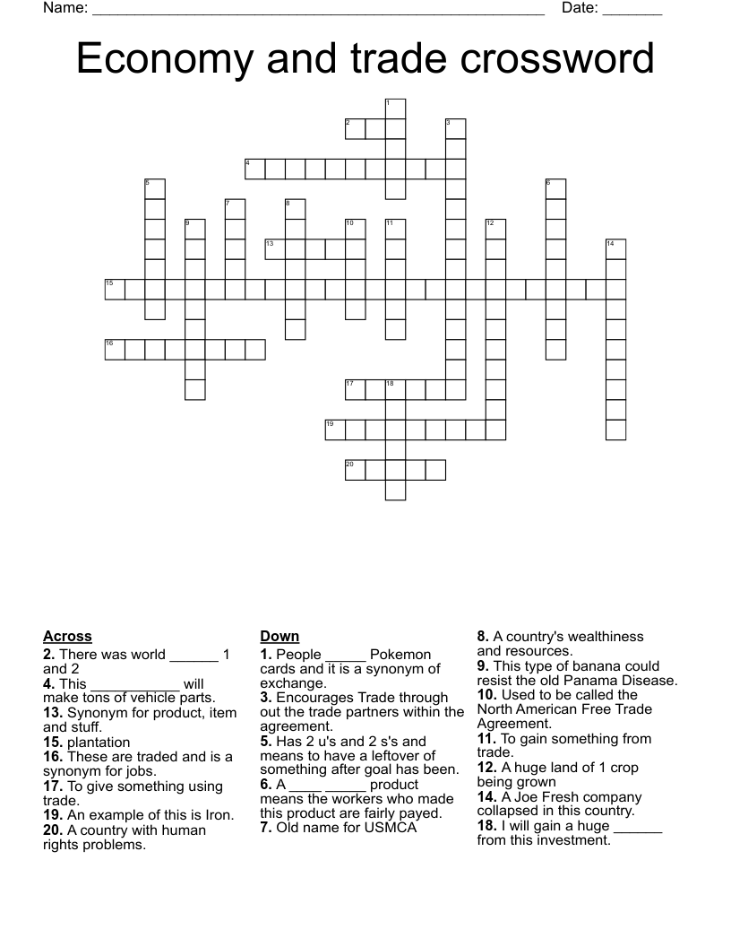 Economy and trade crossword