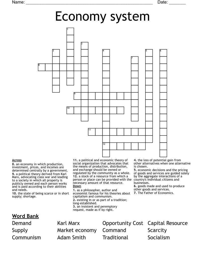 Economy system Crossword