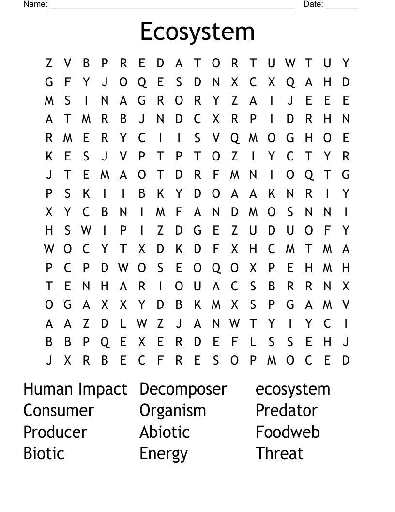 Ecosystem Word Search
