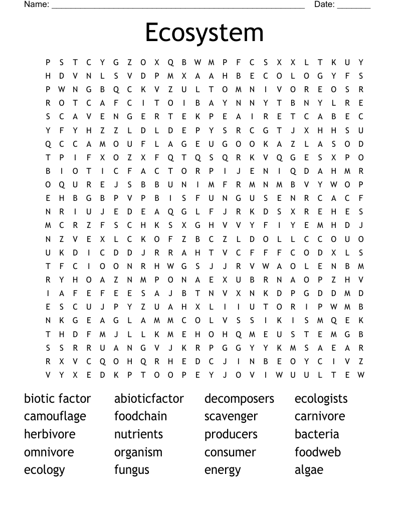 Ecosystem Word Search