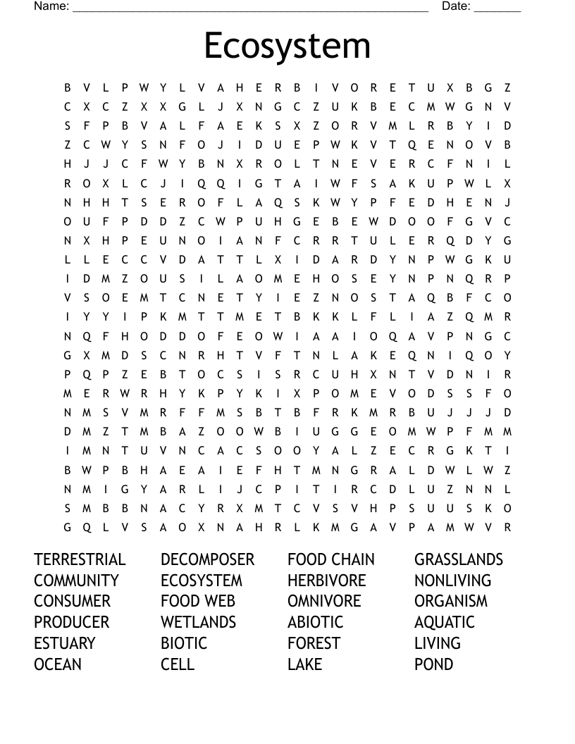 Ecosystem Word Search