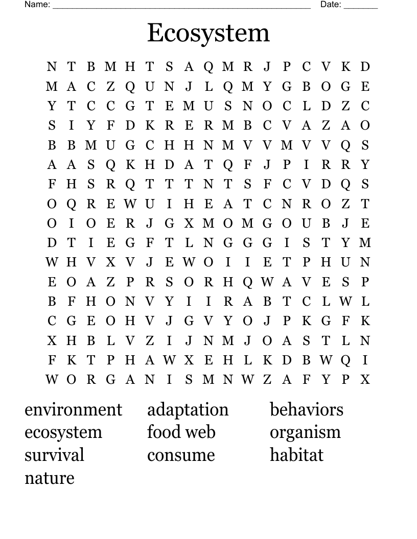 Ecosystem Word Search