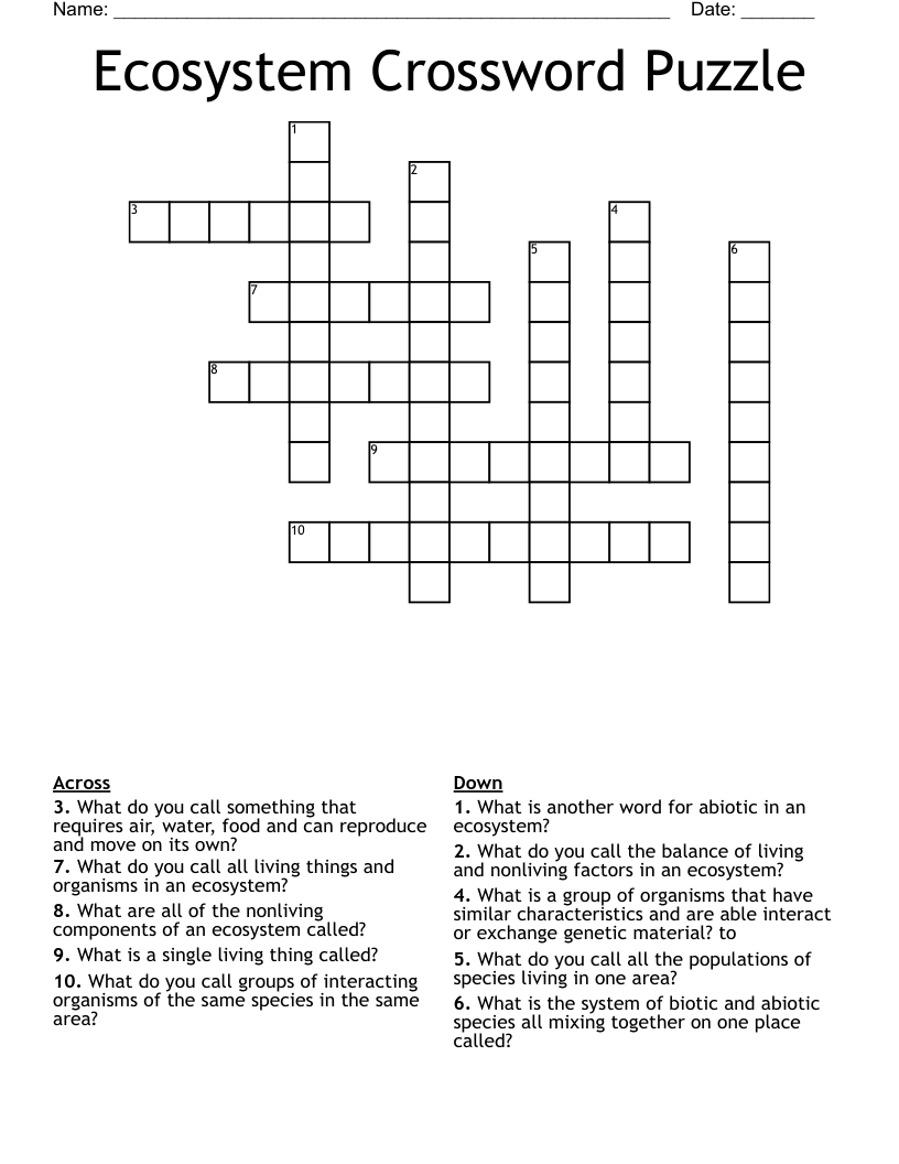Ecosystem Crossword Puzzle