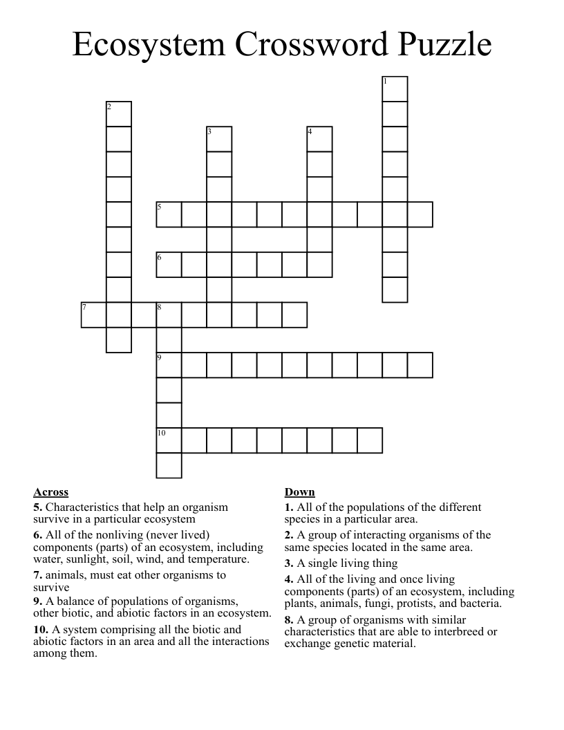 Ecosystem Crossword Puzzle