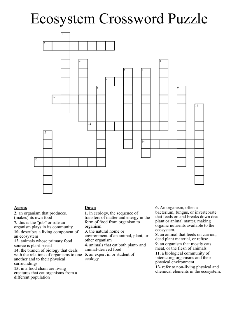 Ecosystem Crossword Puzzle