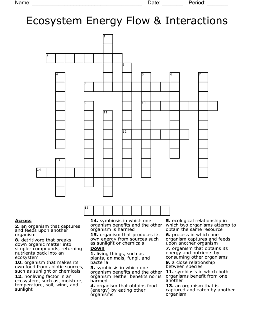 Ecosystem Energy Flow & Interactions Crossword