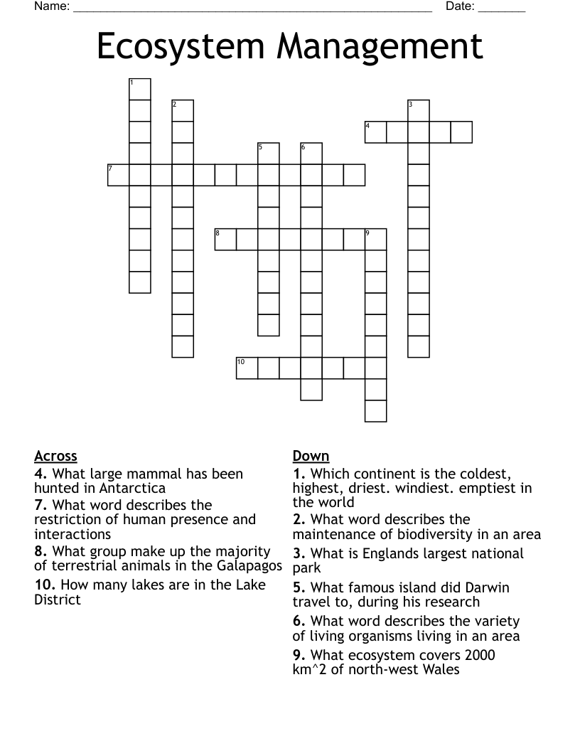 Ecosystem Management  Crossword