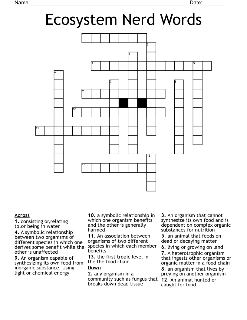 Ecosystem Nerd Words Crossword