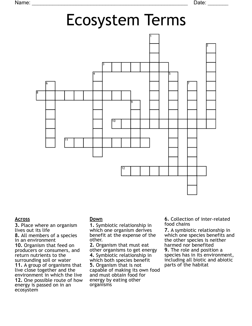Ecosystem Terms Crossword