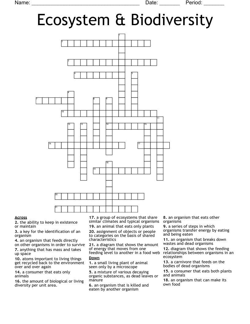 Ecosystem & Biodiversity Crossword