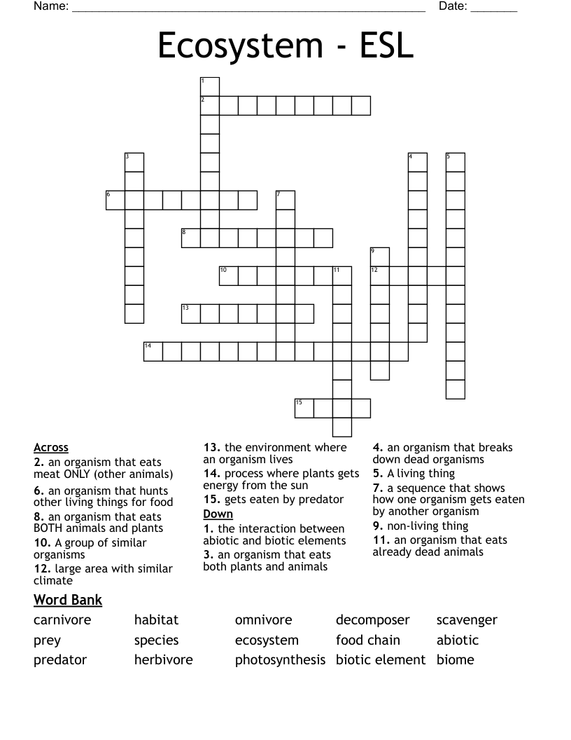 Ecosystem - ESL Crossword