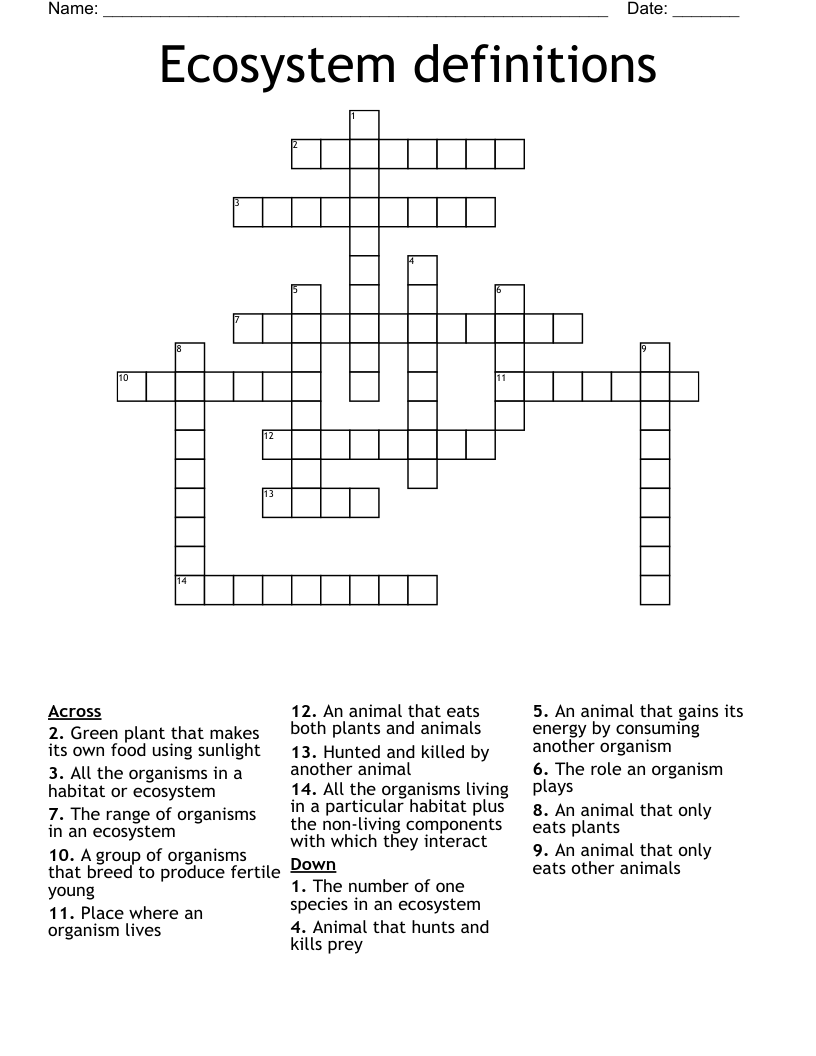 Ecosystem definitions Crossword