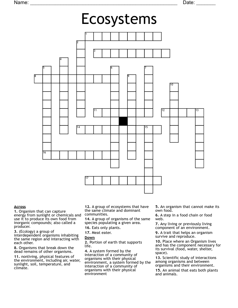 Ecosystems Crossword