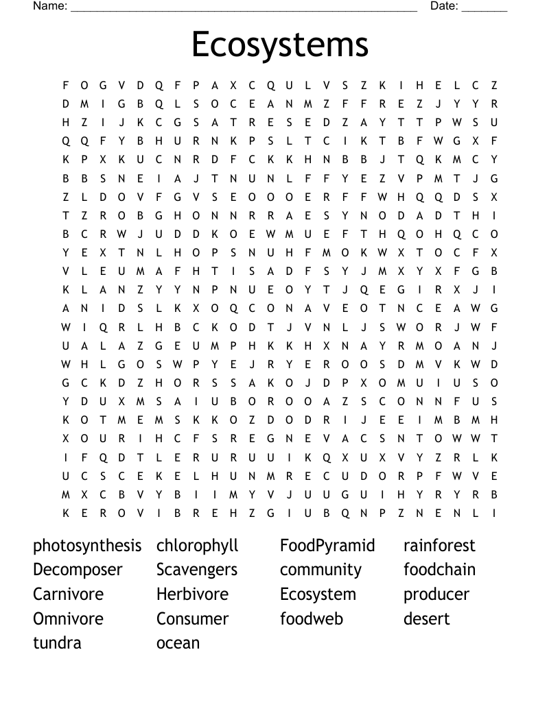 Ecosystems Word Search