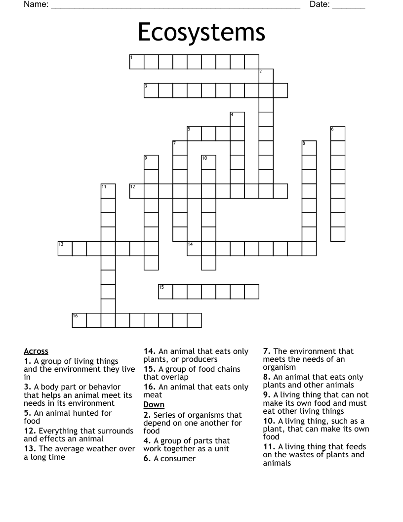 Ecosystems Crossword