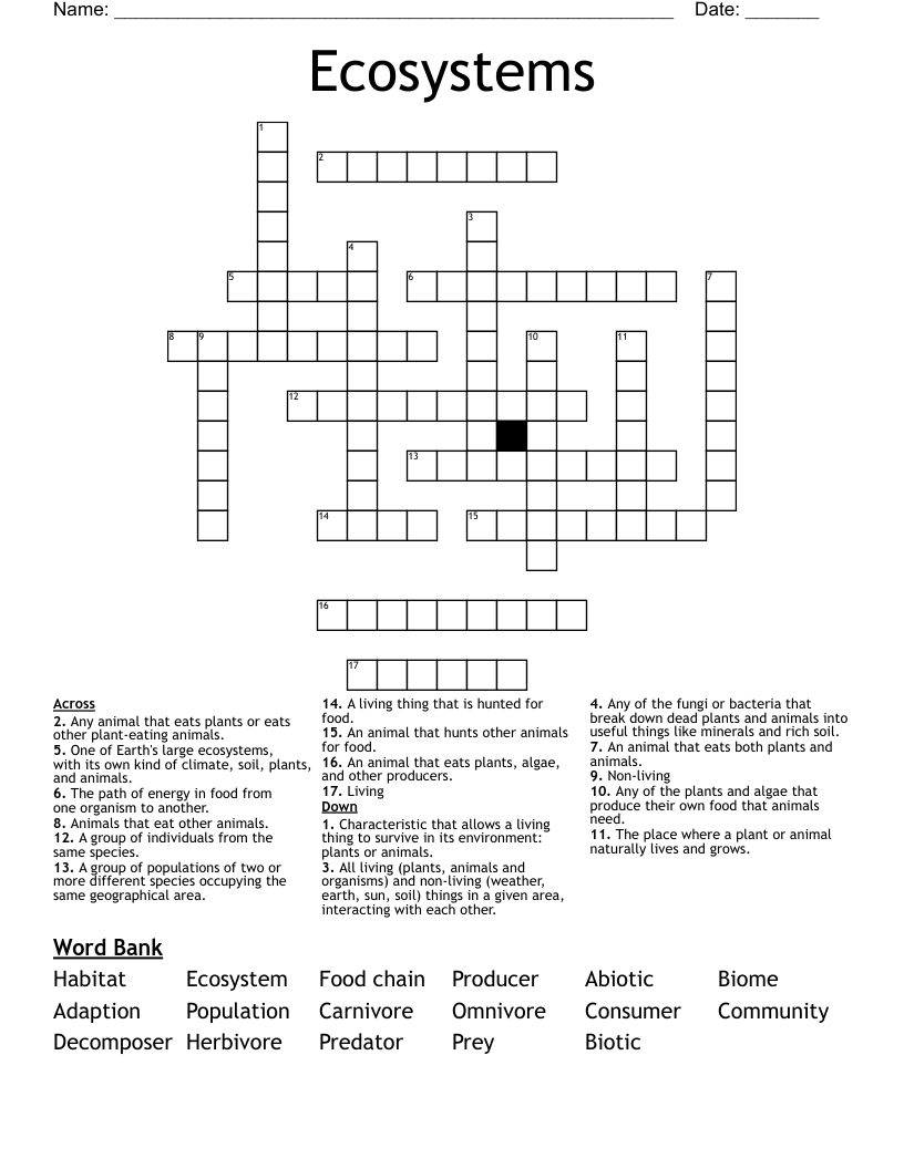Ecosystems Crossword