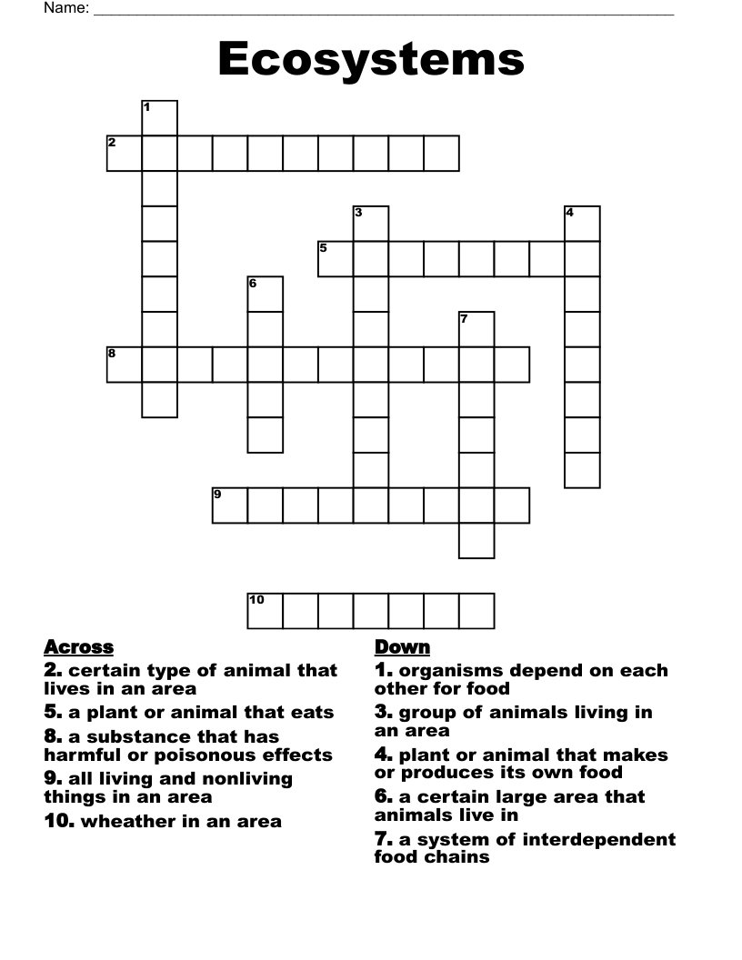 Ecosystems Crossword