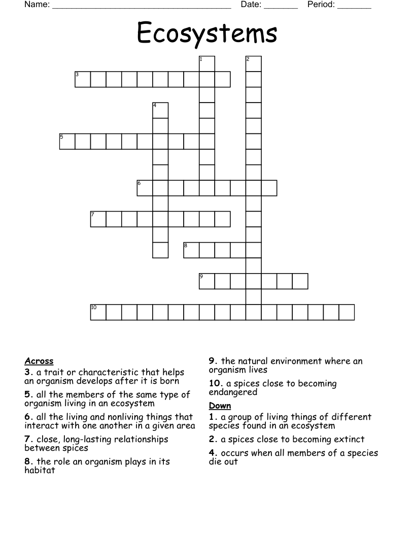 Ecosystems Crossword