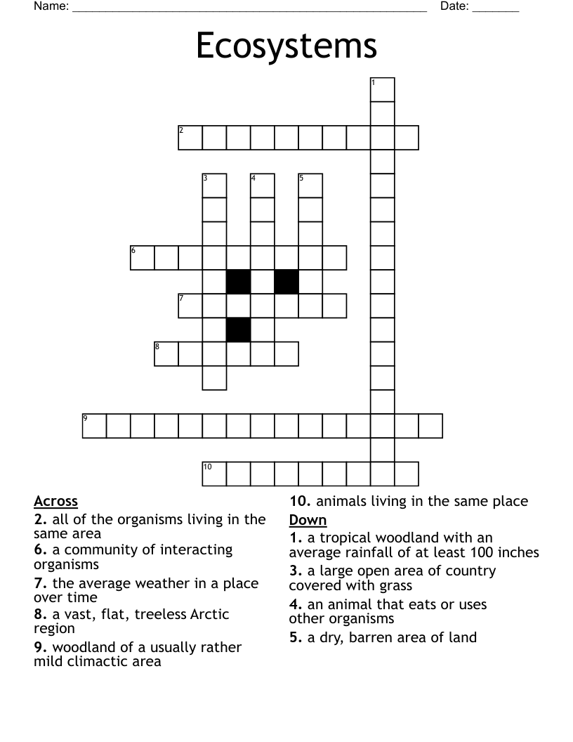 Ecosystems Crossword