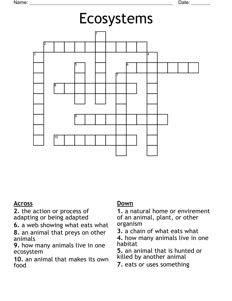 Ecosystems Crossword
