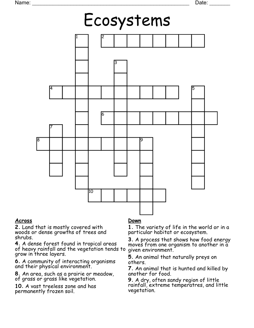 Ecosystems Crossword