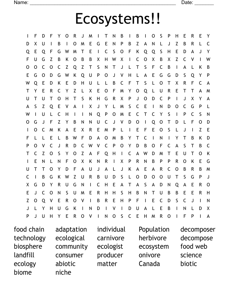 Ecosystems!! Word Search