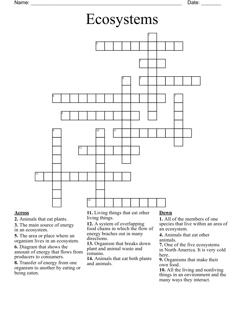 Ecosystems Crossword