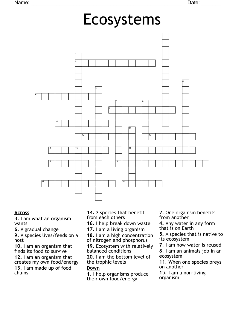 Ecosystems Crossword